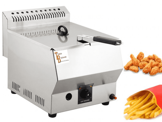 Deep fryer machine next to fries and nuggets