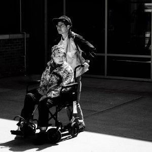 Two boys - one in a wheelchair
