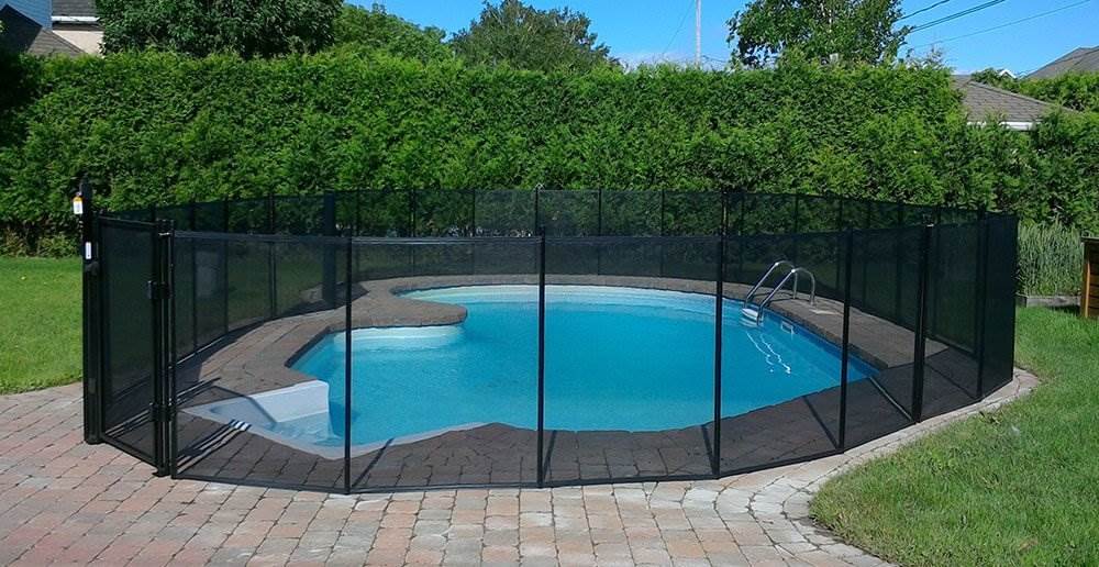 Swimming pool with gate around it in backyard