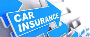 Image of blue sign that states, 'car insurance' with arrow