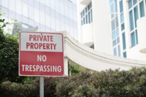 A sign that says "Private Property No Trespassing."