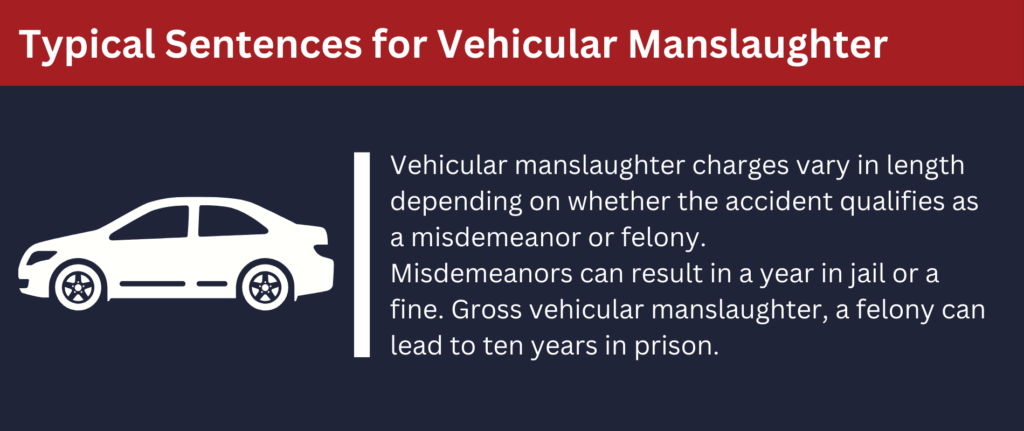 Typical Sentences for Vehicular Manslaughter: Vehicular manslaughter lengths vary depending on whether the accident qualifies as a misdemeanor or felony.