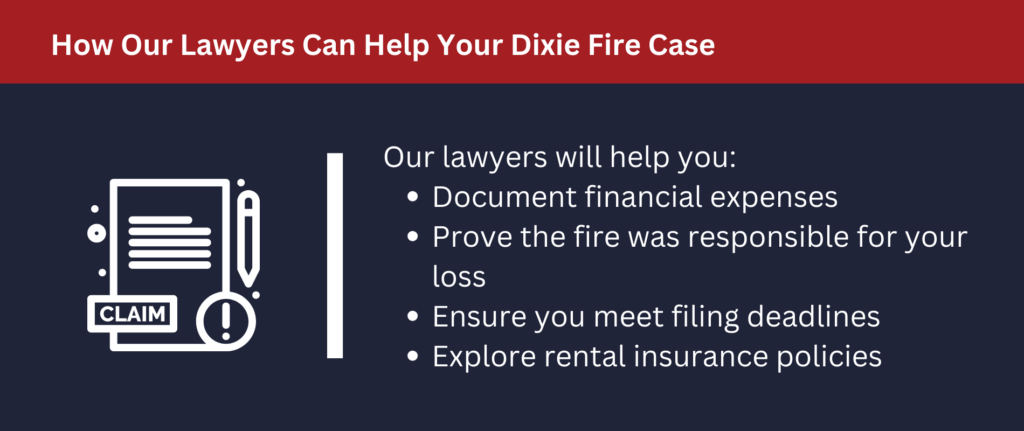Lawyers will help you document expenses, prove the fire was behind your loss, ensure you meet filing deadlines, etc.