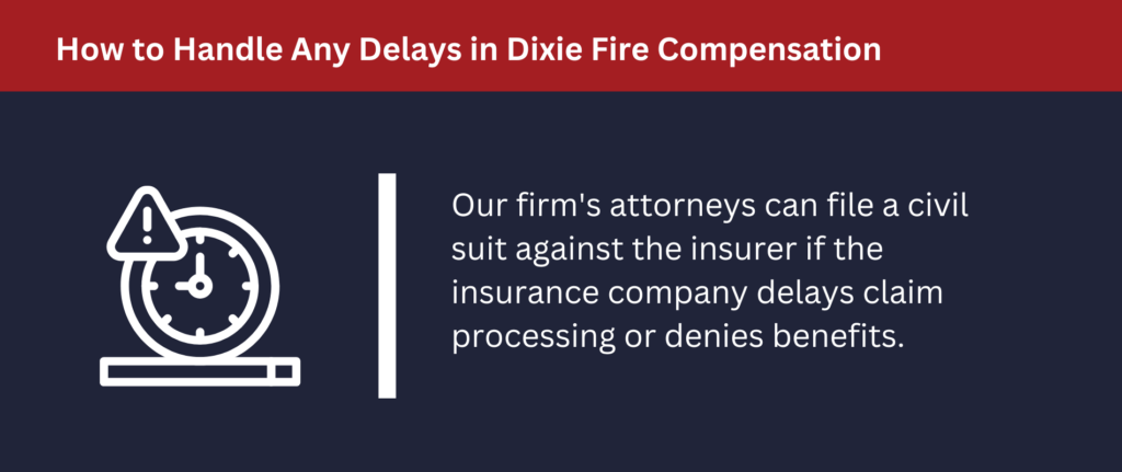 Handling Delays in Dixie Fire Compensation: We can file a vicil suit against the insurer if the insurance company delays claim processing.