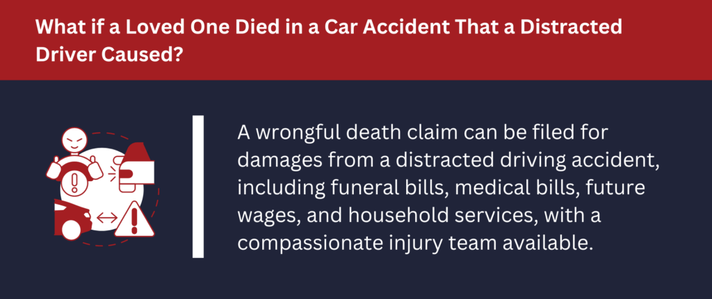 A wrongful death claim can be filed for damages from distracted driving.