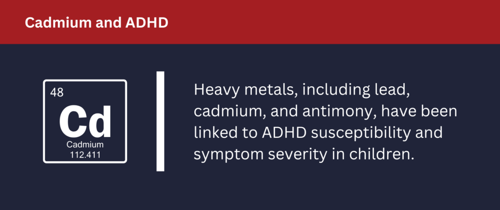 Heavy metals have been linked to ADHD susceptibility and symptom severity in children.