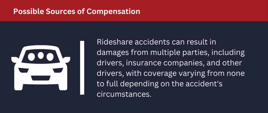 There are many possible sources of compensation after a rideshare accident.