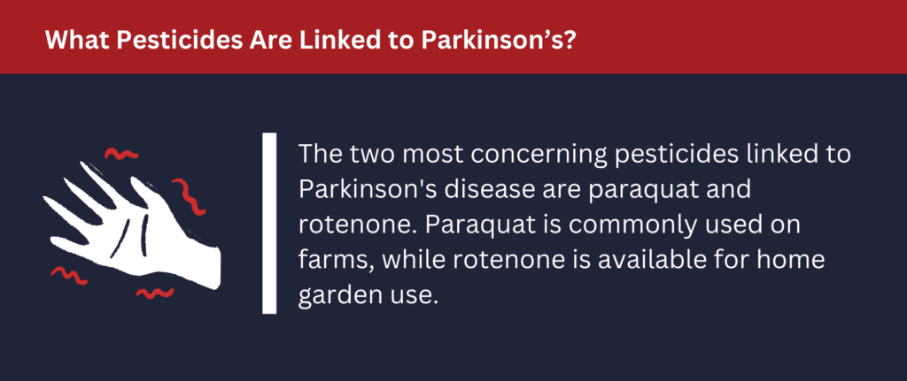 The two most concerning pesticides linked to Parkinson's disease are paraquat and rotenone.