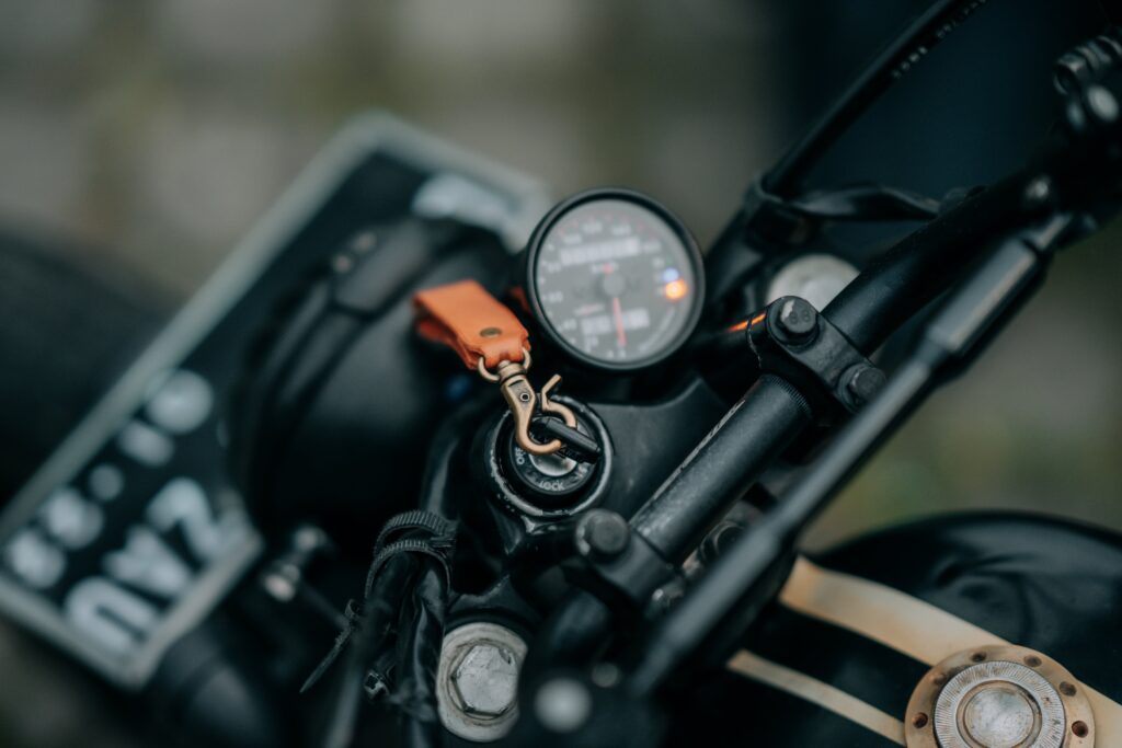 Keychain on a custom motorcycle.