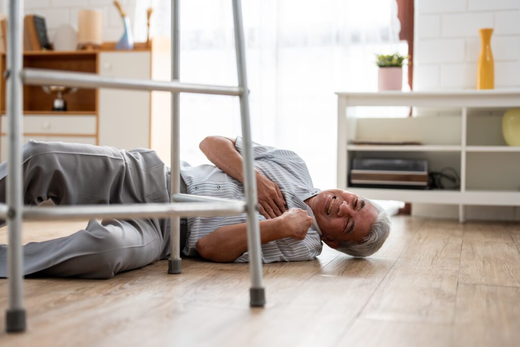 A man who slipped and fell to the gorund in their home.