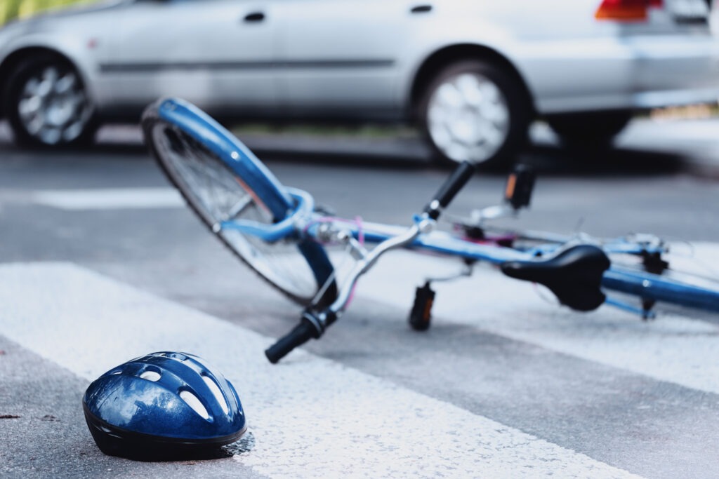 Bike on the road after a bicycle accident.