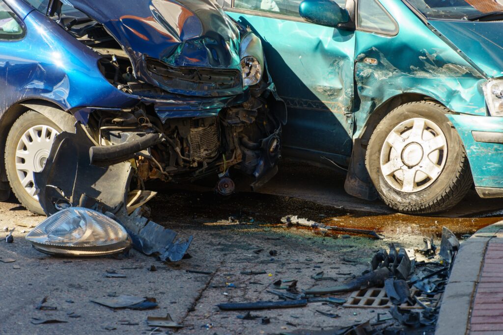 Two cars totaled after an accident.