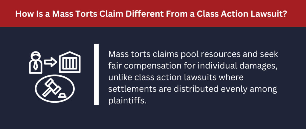 There are differences between mass tort claims and class actions lawsuits.