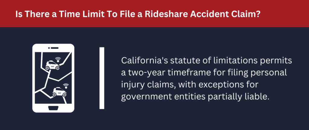 Most rideshare accident claims need to be filed within two years of the accident.