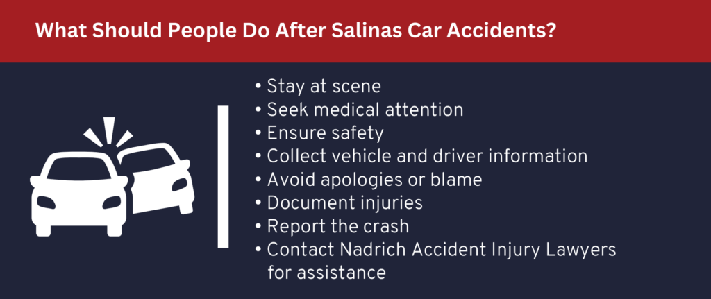 After a car accident, seek medical attention, document your injuries and report the crash.