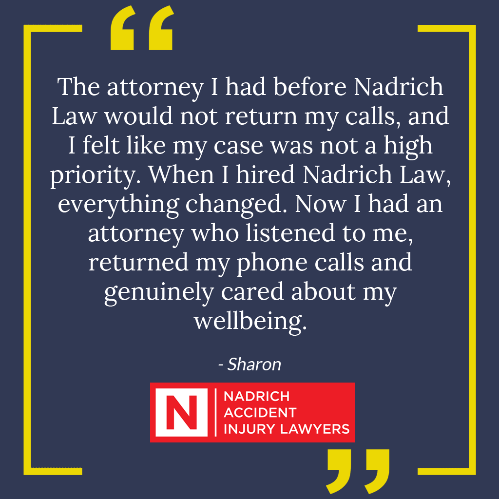 Sharon's review of Nadrich Accident Injury Lawyers.