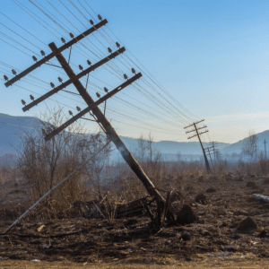 The burnt remnants of the Eaton fire caused by a downed powerline.